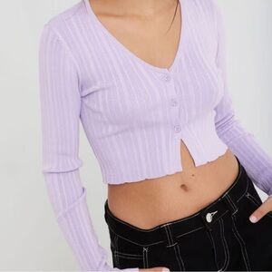 Garage Lilac Button-Up Ribbed Crop Top